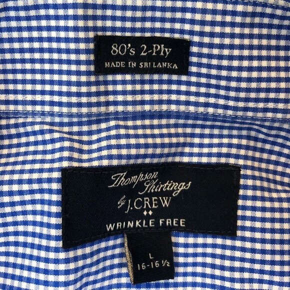J.Crew Mens Dress Shirt Large 16-16.5 Neck Thompson Shirtings Blue Gingham - Picture 5 of 9